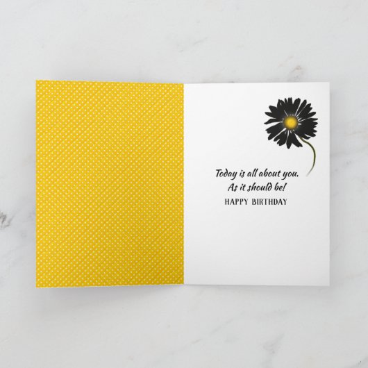 Birthday Black Daisy On Polka Dots Kaart (Binnen)