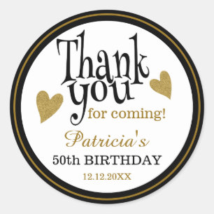 Birthday Black en Gold Hartelijk dank Ronde Sticker