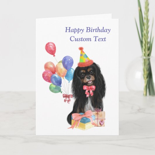 Birthday Black en Tan Cavalier Spaniel Kaart (Voorkant)