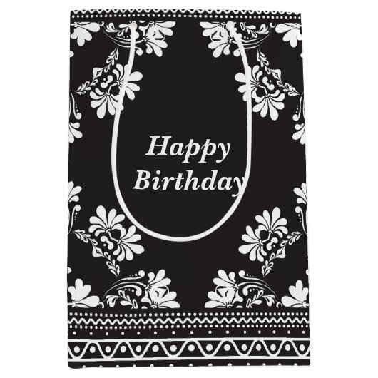 Birthday Black en White Bandanna Design Medium Cadeauzakje (Voorkant)