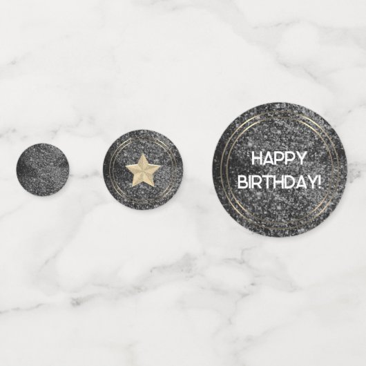 Birthday Black en White Glitter Confetti (Achterkanten)