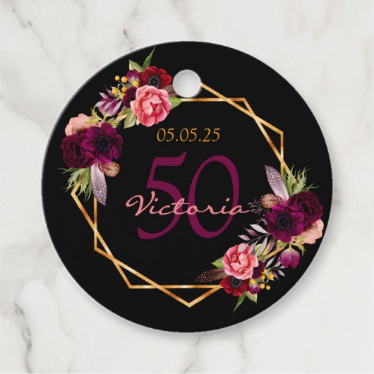 Birthday Black floral gold geo bedankt Bedankjes Labels (Voorkant)