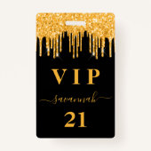 Birthday Black Glitter druppelt monogram vip Badge (Voorkant)