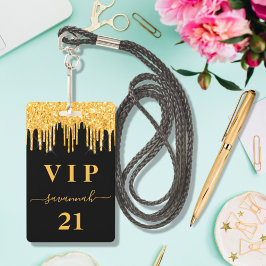 Birthday Black Glitter druppelt monogram vip Badge