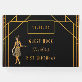 Birthday black gold 1920 art deco name gastenboek