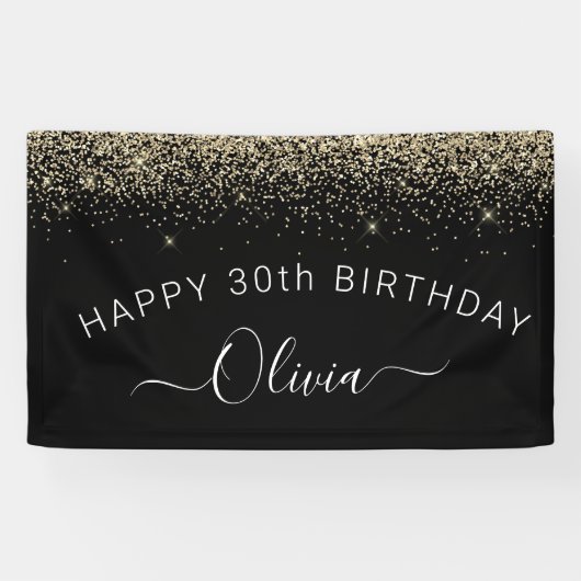 'Birthday Black Gold Any Age Glitter Girly' Spandoek (Horizontaal)