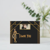 Birthday black gold art deco Foto: Dank je wel Briefkaart (Staand voorkant)