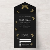 Birthday Black Gold Butteflies (RSVP) All In One Uitnodiging (Binnen)