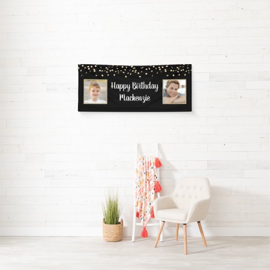 Birthday Black Gold Confetti 2-fotoscript Spandoek (Insitu)