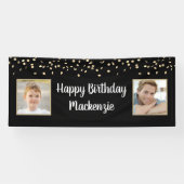 Birthday Black Gold Confetti 2-fotoscript Spandoek (Horizontaal)