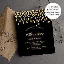 Birthday black gold confetti budget uitnodiging flyer