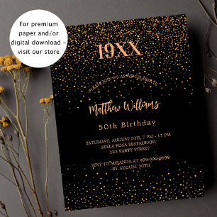Birthday black gold confetti budget uitnodiging flyer