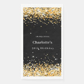 Birthday black gold confetti name servet (Voorkant)