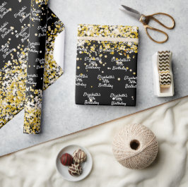 Birthday black gold confetti spargel name cadeaupapier