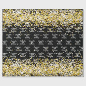 Birthday black gold confetti spargel name cadeaupapier (Vlak)