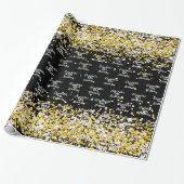 Birthday black gold confetti spargel name cadeaupapier (Uitgerold)