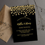 Birthday Black gold confetti Uitnodiging Briefkaart<br><div class="desc">Een moderne,  elegante en uitnodiging. Een zwarte achtergrond versierd met faux gold confetti. Pas een naam en details aan en voeg deze toe.</div>