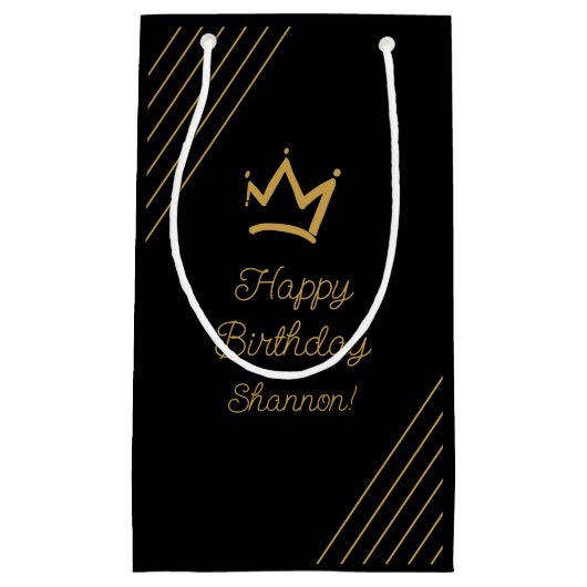 Birthday Black Gold Crown Klein Cadeauzakje (Voorkant)