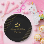 Birthday Black Gold Crown Paper Papieren Bordje (Feest)