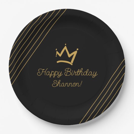 Birthday Black Gold Crown Paper Papieren Bordje (Voorkant)