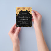 Birthday Black Gold Filoral budget nodigt u uit Flyer (Hand)