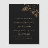 Birthday Black gold floral magnet uitnodiging (Voorkant)