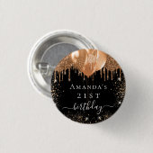 Birthday black gold glitter balloons name ronde button 3,2 cm (Voorkant /achterkant)