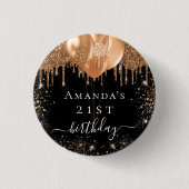 Birthday black gold glitter balloons name ronde button 3,2 cm (Voorkant)