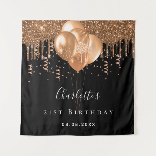 Birthday black gold glitter balloons name wandkleed (Voorkant)