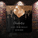 Birthday black gold glitter balloons name wandkleed<br><div class="desc">For an elegant 21st (or any age) birthday party. A classic black background. Decorated with dark vals gold glitter drips, paint dripping look, confetti and balloons. Personalize and add a name, text/age and a date. Can be used as a welcome banner, wall decor for the party or as a foto...</div>