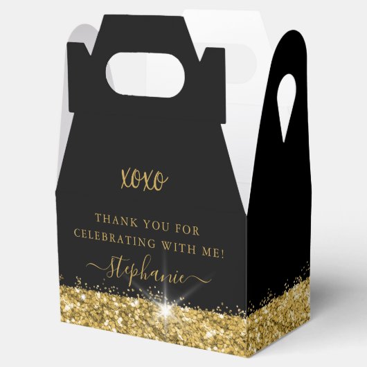 Birthday Black Gold Glitter Confetti Bedankdoosjes (Geopend)