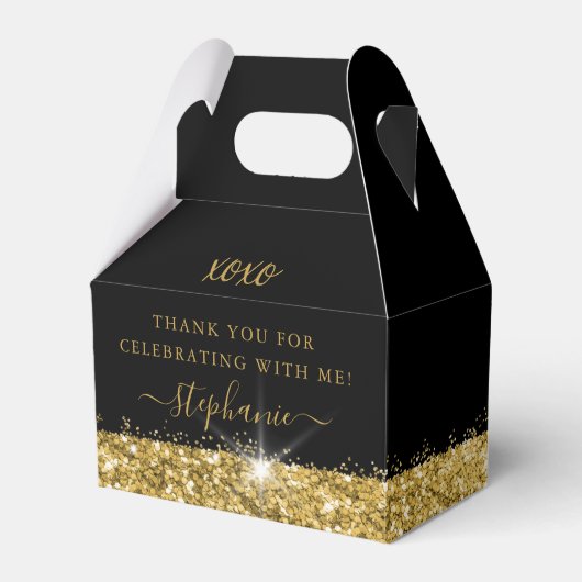 Birthday Black Gold Glitter Confetti Bedankdoosjes (Voorkant Zijde)