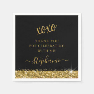 Birthday Black Gold Glitter Confetti Servet