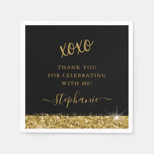 Birthday Black Gold Glitter Confetti Servet (Voorkant)