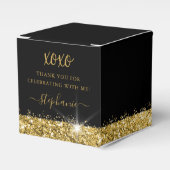 Birthday Black Gold Glitter Confetti Square Bedankdoosjes (Voorkant Zijde)