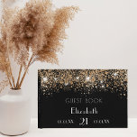 Birthday black gold glitter dust monogram name gastenboek<br><div class="desc">A guestbook for a feminine and glamorous 21st (or any age) birthday party.  A classic black background with faux gold glitter dust.  Add your name,  age 21 and dates.    Personalize and add your text on the spine.</div>