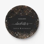 Birthday black gold glitter-stofnaamscript papieren bordje (Voorkant)