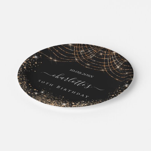 Birthday black gold glitter-stofnaamscript papieren bordje (Gekanteld)