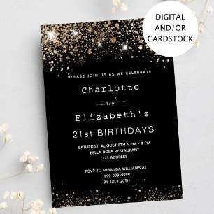 Birthday black gold glitter twee vrienden kaart