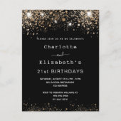 Birthday black gold glitter twee vrienden uitnodiging briefkaart (Voorkant)