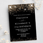 Birthday black gold glitter twee vrienden uitnodiging briefkaart