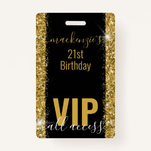 Birthday Black Gold Glitter VIP Party Invitation Badge