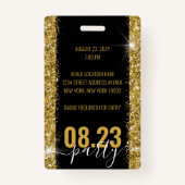 Birthday Black Gold Glitter VIP Party Invitation Badge (Achterkant)