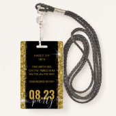 Birthday Black Gold Glitter VIP Party Invitation Badge (Achterkant met draagriem)