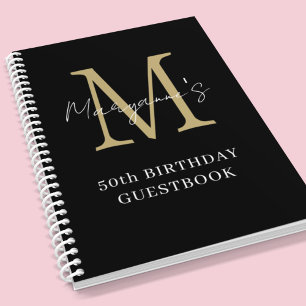 Birthday Black Gold Monogram naam gastboek Notitieboek