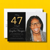 Birthday Black Gold Photo Uitnodiging Briefkaart