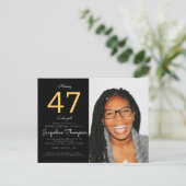 Birthday Black Gold Photo Uitnodiging Briefkaart (Staand voorkant)