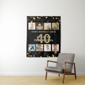 Birthday Black Gold Stars 8 Foto gepersonaliseerd Wandkleed (In situ)