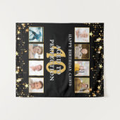 Birthday Black Gold Stars 8 Foto gepersonaliseerd Wandkleed (Voorkant (horizontaal))
