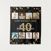 Birthday Black Gold Stars 8 Foto gepersonaliseerd Wandkleed (Voorkant)